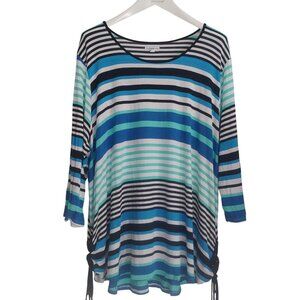 Croft & Barrow Women Tee Size 3X Blue/Green/Black Soft Rayon 3/4 Sleeve Stripe